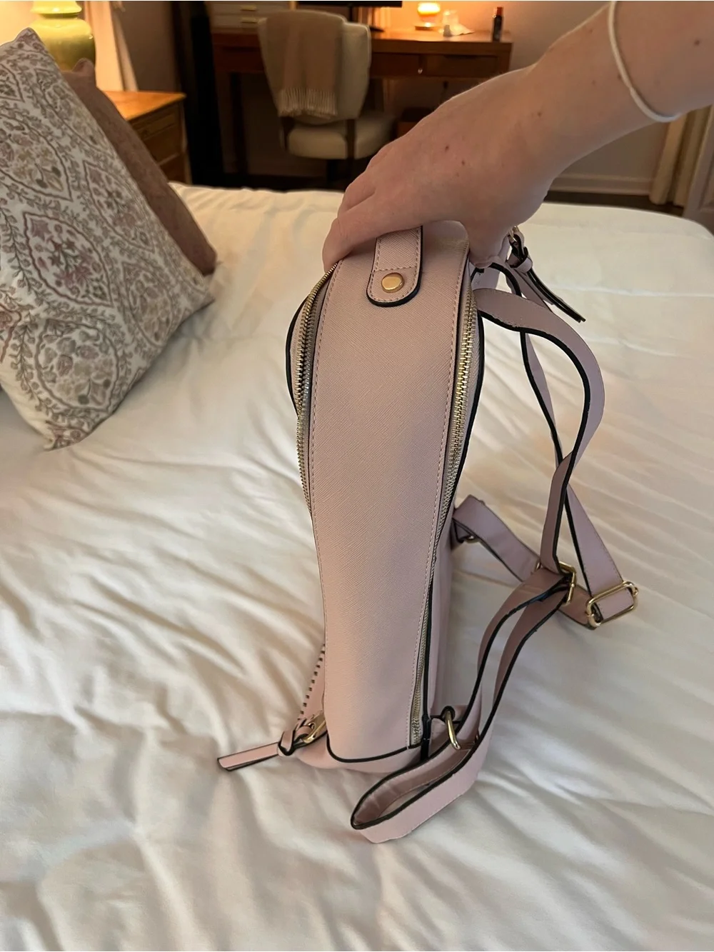 Calpak Pale Pink Structured Backpack with Braided Trim